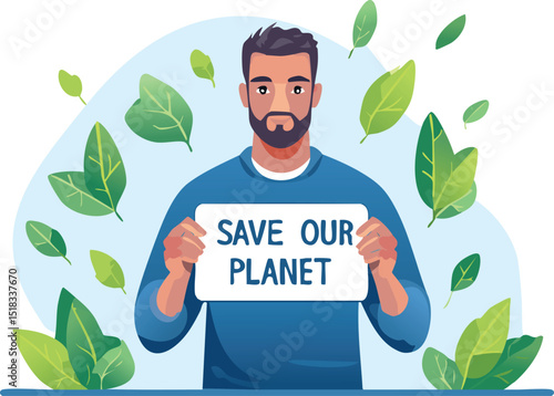 Person Holding Sign with Speech Bubble Saying “Save Our Planet” – Environmental Protest Concept