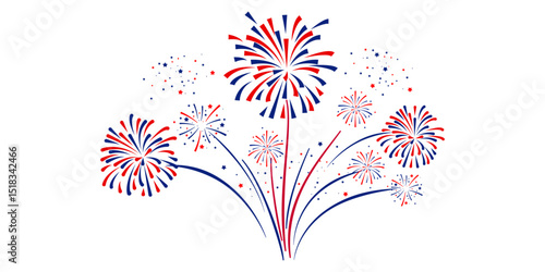 4th july Independence Day fireworks collection .Red, blue fireworks for 4th of July . Fourth of July elements . United States of America celebration firecrackers set. USA exploding fireworks . 