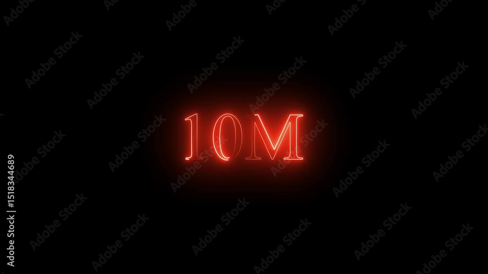 10m ten million neon glowing text animation on black background 10m ten million neon glowing text animation on black background