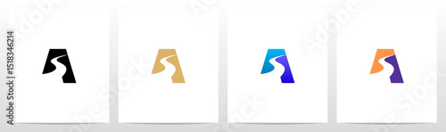 Road River Cutting Negative Space Letter Logo Design A