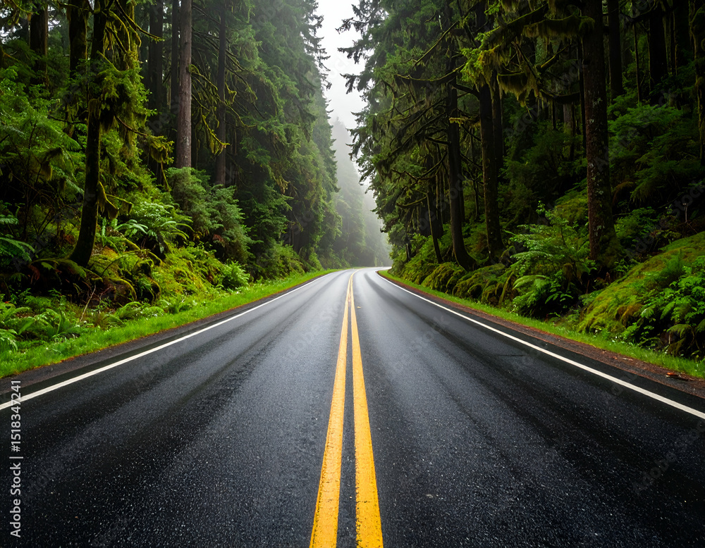 Fototapeta premium empty highways covered in moss and trees
