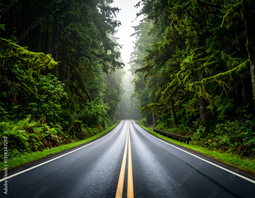 Obraz premium empty highways covered in moss and trees 