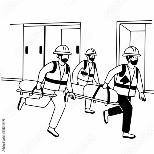 Rescue team carrying stretcher illustration