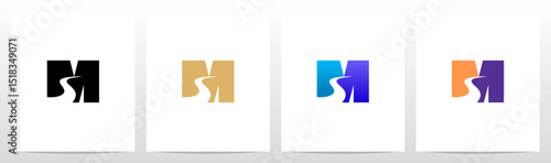 Road River Cutting Negative Space Letter Logo Design M