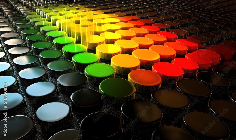 Fototapeta premium Colorful cylinders gradient, abstract background, technology, data visualization