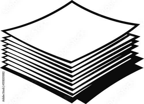 A monochrome illustration of a stack of paper sheets with a shadow on a plain white background