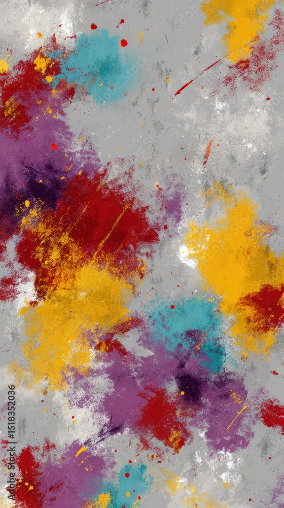 Colorful splashes creating abstract painting on gray background Colorful splashes creating abstract painting on gray background
