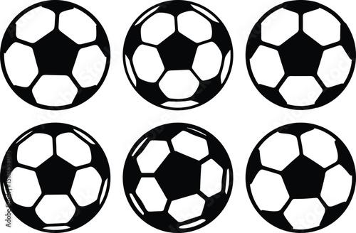 Six black and white soccer balls in a grid pattern perfect for design