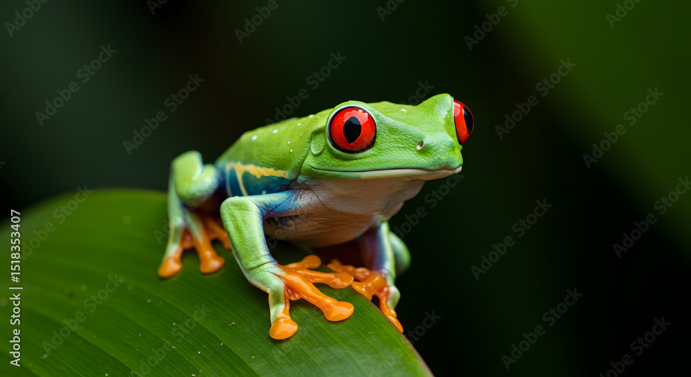 Obraz premium Vibrant Red-Eyed Tree Frog on Green Leaf