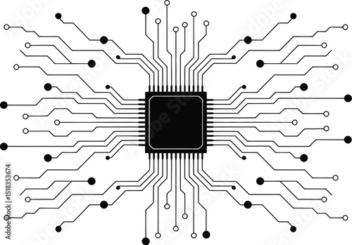 A central processing unit illustration with connecting lines and nodes on a white background