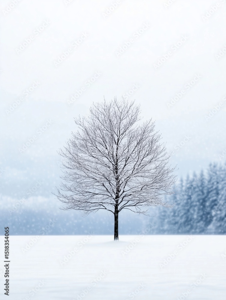 Bare trees in snowy winter landscape with minimal composition
Bare trees in snowy winter landscape with minimal composition