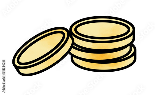 水彩テクスチャのラフに積んだ金貨
