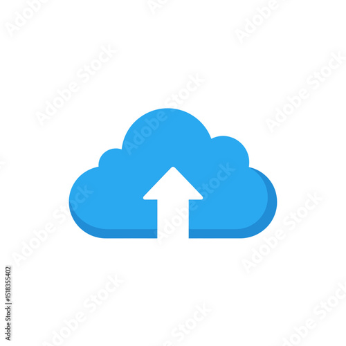Simple Cloud Storage Upload Symbol Flat Style Vector Featuring Blue Cloud White Arrow For File Sharing Interface Element
