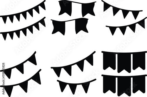 Black bunting flags illustration for festive celebrations and event decorations design