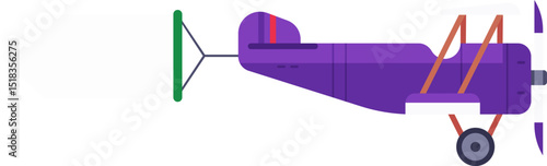 Purple vintage airplane flying and towing a green advertising banner, creating a striking image of classic aviation and promotional marketing