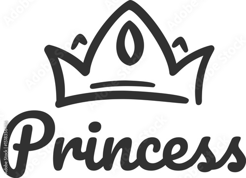 Hand drawn princess crown embodying royalty and elegance while celebrating feminine power, perfect for designs inspired by fairy tales, beauty, and luxurious themes