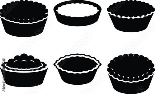 Vector illustration of six cupcakes in black and white, ready for frosting