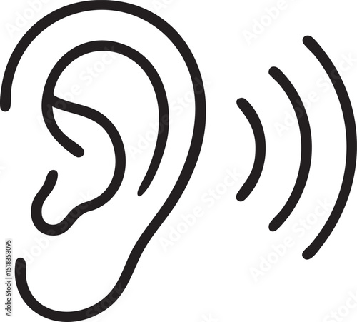 Simple Black Line Drawing of an Ear with Sound Waves graphic representation ear radiating