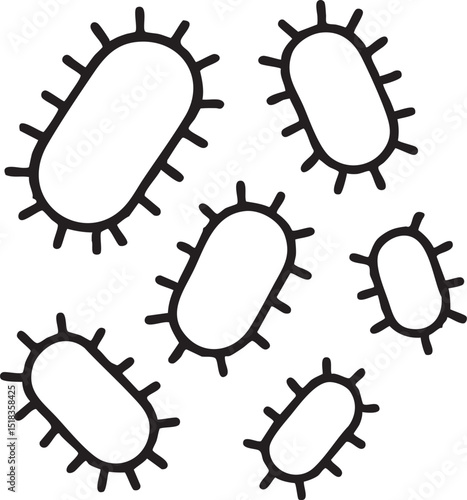 Simple Black and White Illustration of Bacteria Outlined black bacteria white background bacteria germs