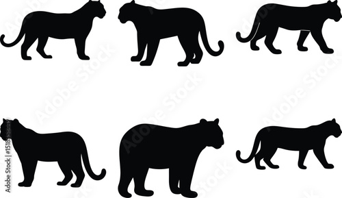 Several Black Panther Silhouettes Displayed in a Grid on a White Background