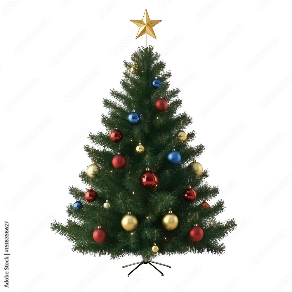 Decorated christmas tree isolated on transparent background Decorated christmas tree isolated on transparent background