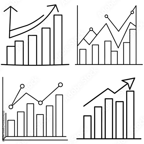 Vector collection of growth charts in outline style for business and financial analytics