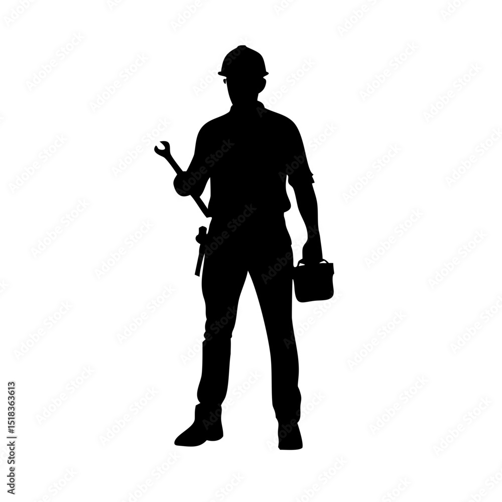 Construction Worker Silhouette with Wrench and Toolbox, Handyman Clipart Vector, Skilled Tradesman Shadow Art, Repairman in Hard Hat Illustration, Maintenance Labor Icon, Builder Graphic
Construction Worker Silhouette with Wrench and Toolbox, Handyman Clipart Vector, Skilled Tradesman Shadow Art, Repairman in Hard Hat Illustration, Maintenance Labor Icon, Builder Graphic