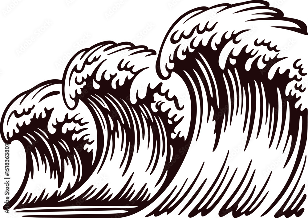 Fototapeta premium Stylized ocean waves in artistic brown ink with dynamic movement