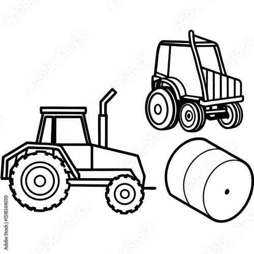 Flat Vector Tractor with Bale Loader – Simple Illustration on White