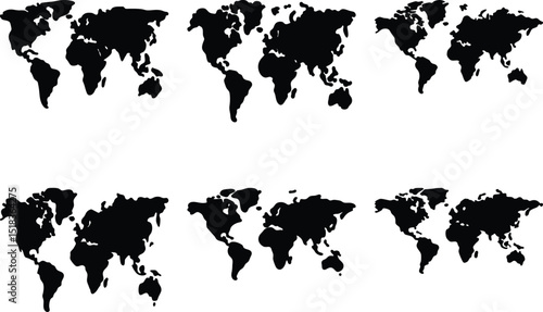 Multiple instances of the World Map in Silhouette Format Design Concept