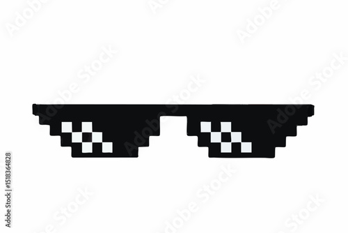Real 3d pixel art thug glasses like design vector illustration isolated on transparent png background. Mock up template.