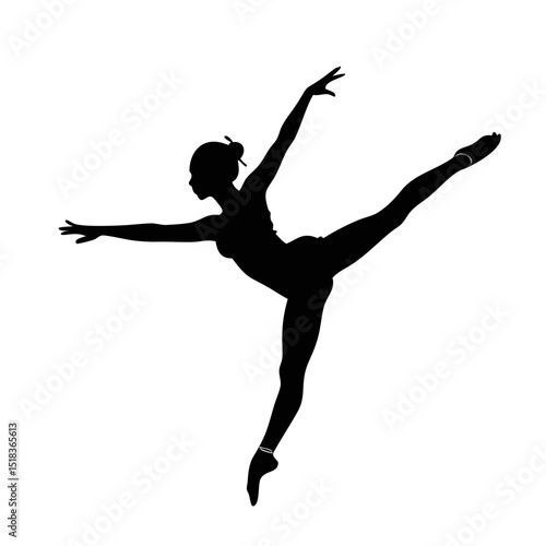Elegant Ballerina Silhouette in Dance Pose, Graceful Ballet Dancer Clipart, Classical Ballet Vector Art, Flexible Girl Dance Illustration, Artistic Female Ballet Movement, Dance Studio Graphic