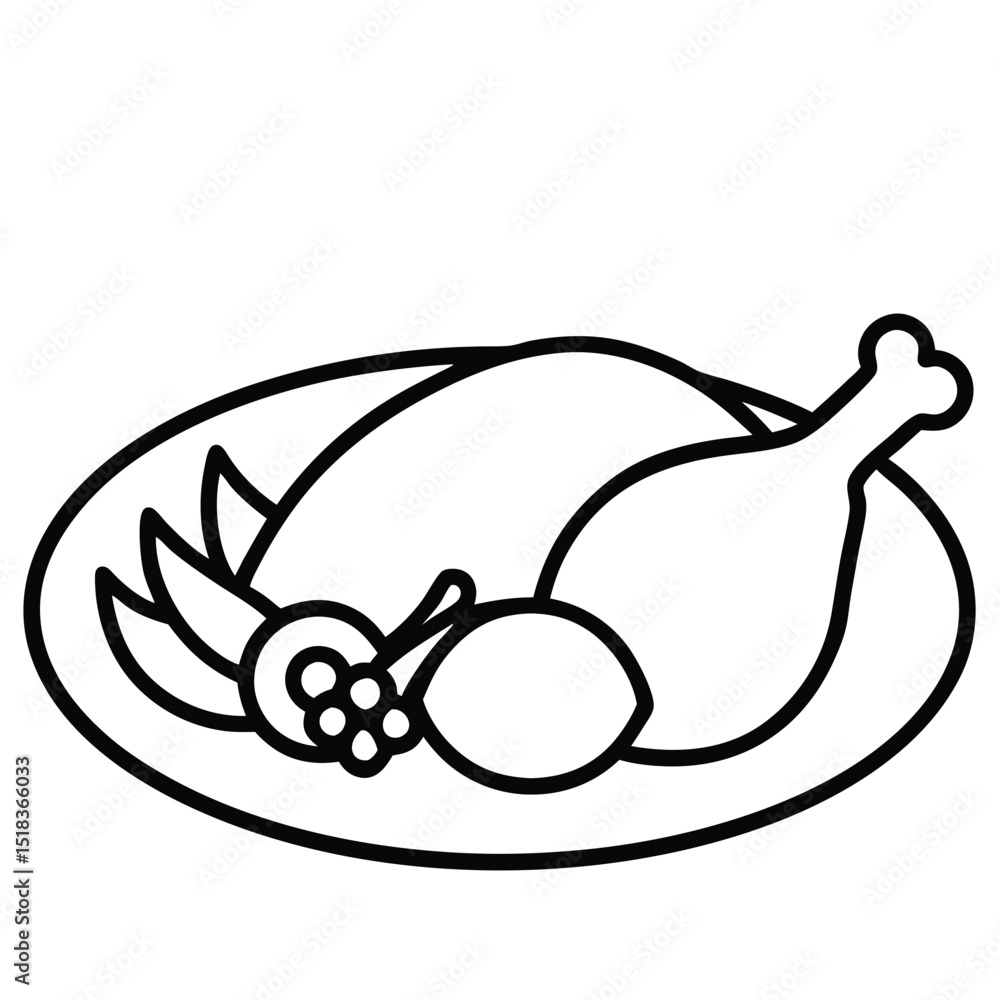 Fototapeta premium Grilled Chicken with Veggies line art vector