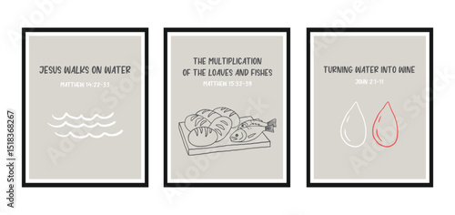  Christian Line Symbols Sketch Posters, Religion Hand Drawn Art, Biblical symbols, Biblical miracles