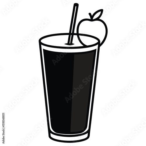 Fresh apple Fruit Juice in Glass line art