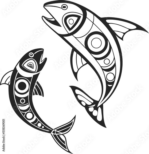 Tribal style salmon fish design art