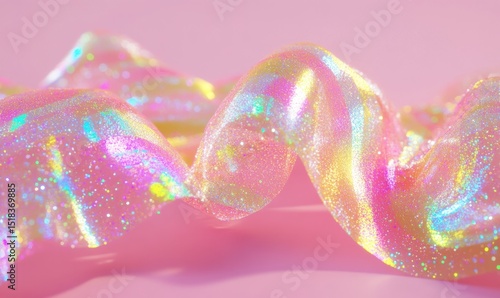 Iridescent glitter swirl on pink background, abstract art, design element
