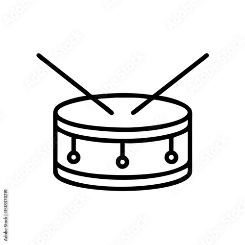 Snare drum icon with drumsticks in minimalist line style  