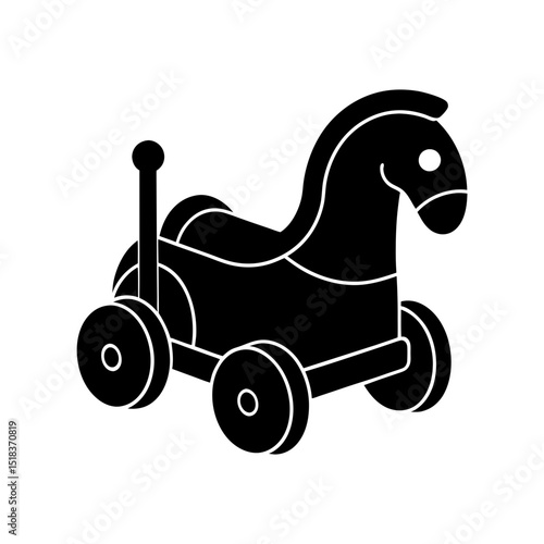 Wooden pull toy silhouette vector art.