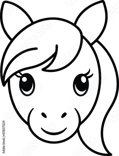 Adorable Pony Face Line Art Illustration for Coloring Pages and Cute Designs