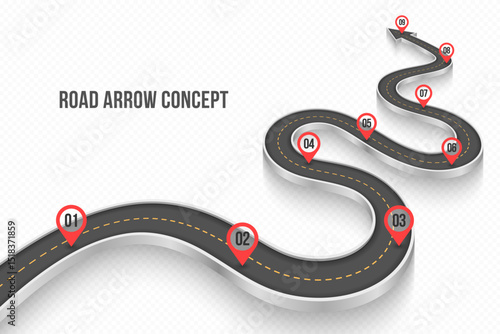 Winding 3d road infographic concept on a white background. Timeline template.