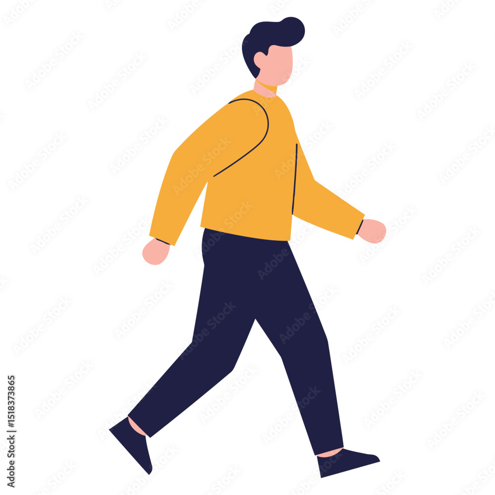 Flat Design Man Walking Vector Illustration, Male Character Strolling, Relaxing, or Commuting for Everyday Life Concepts Flat Design Man Walking Vector Illustration, Male Character Strolling, Relaxing, or Commuting for Everyday Life Concepts