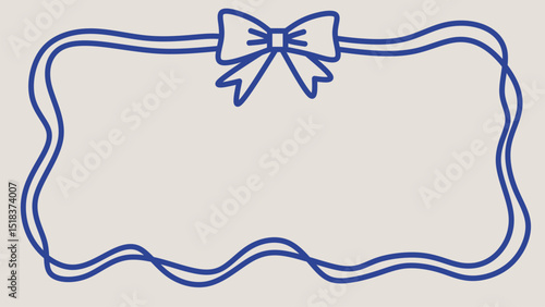 Minimal wavy frame with blue ribbon bow, perfect for invitations, greeting cards, labels, and social media posts. Elegant, editable, and versatile in vector format.