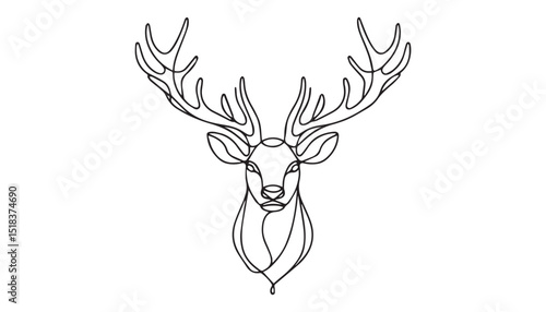 Continuous one single minimal line drawing reindeer