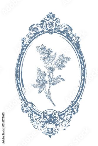 Lilac flower in oval frame illustration