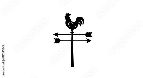 A black and white drawing of a rooster on a weather vane