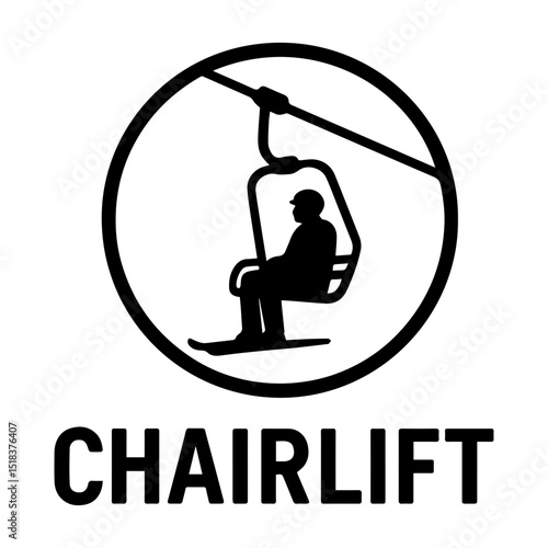 Chairlift icon with transparent background aerial ski lift mountain transport symbol
