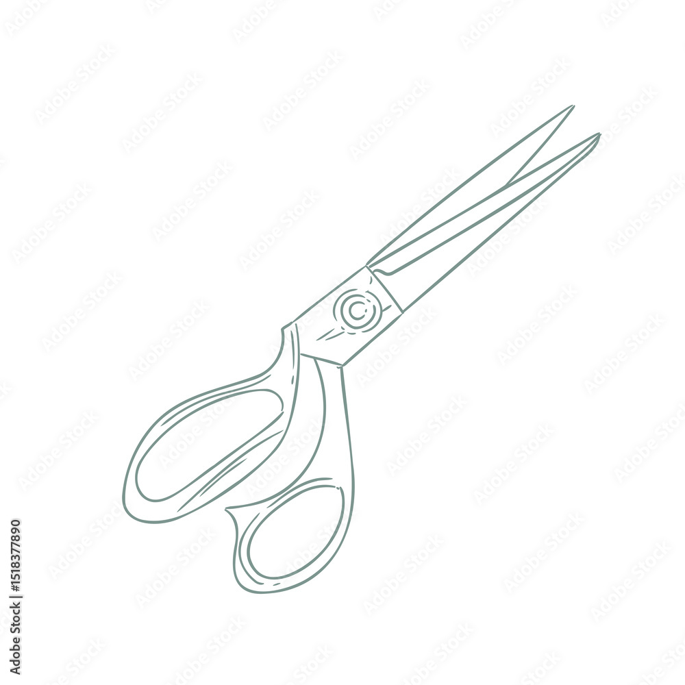 Obraz premium Vintage scissors illustration, hand-drawn in ink. Original sewing drawings, in lineart, for cards, posters, and graphic design.