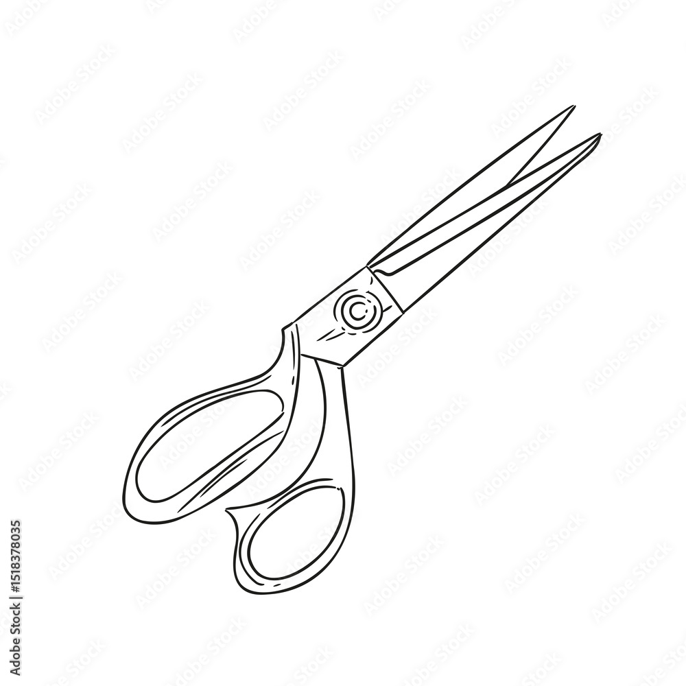 Obraz premium Vintage scissors illustration, hand-drawn in ink. Original sewing drawings, in lineart, for cards, posters, and graphic design.