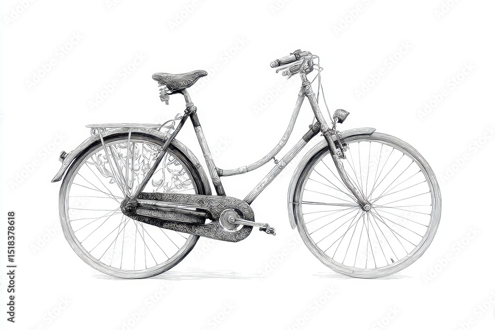 Fototapeta premium Vintage Hand-Drawn Illustration of a Classic Bicycle with Intricate Design Elements